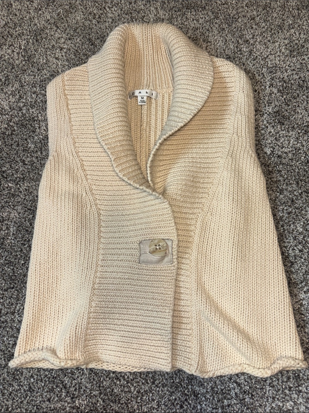 CAbi Cream Ribbed Shawl-Collar Cardigan